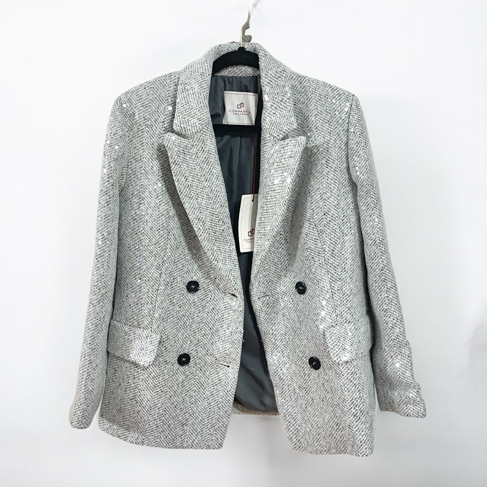 Compagnia Italiana Women’s Sequin Tweed Blazer Jacket Size 40 Made in Italy NWT